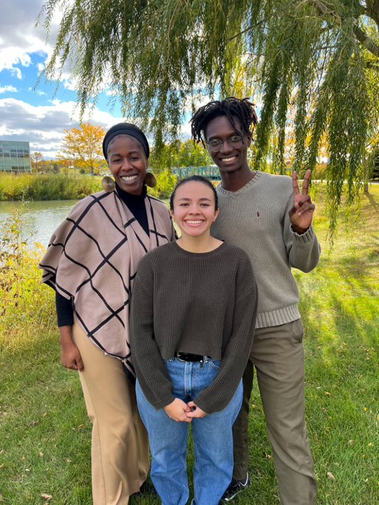 DEI Director Audrey Kennis with interns Andrea Pacheco Lopez and Aaron Gumm, smiling