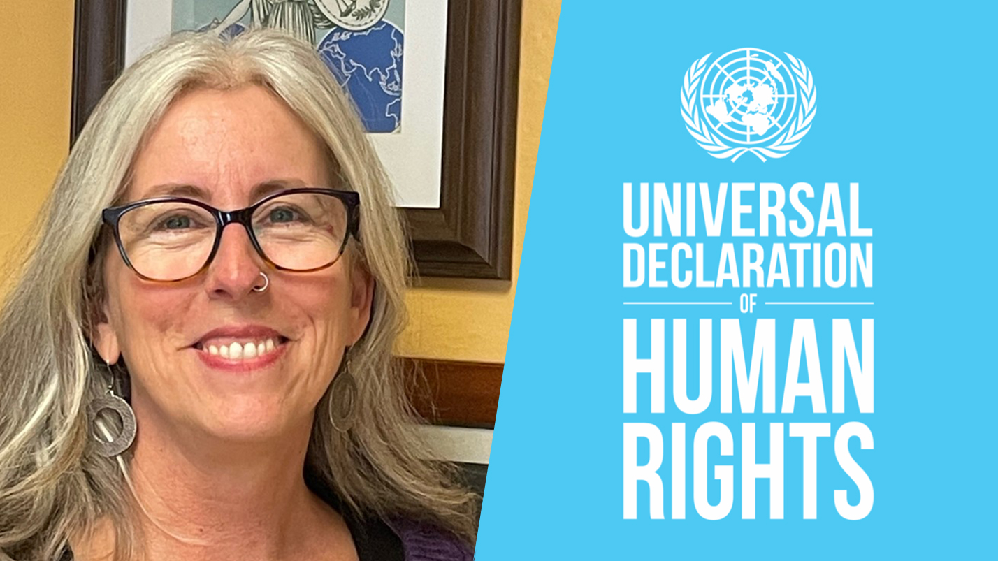 Prof. Debra DeLaet from Drake University and Icon for Universal Declaration of Human Rights