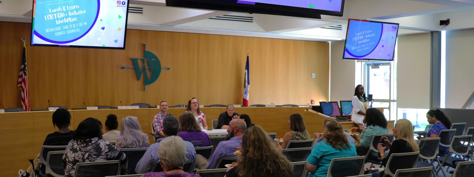 Audience and presenters at the 2023 LGBTQIA+ Lunch & Learn