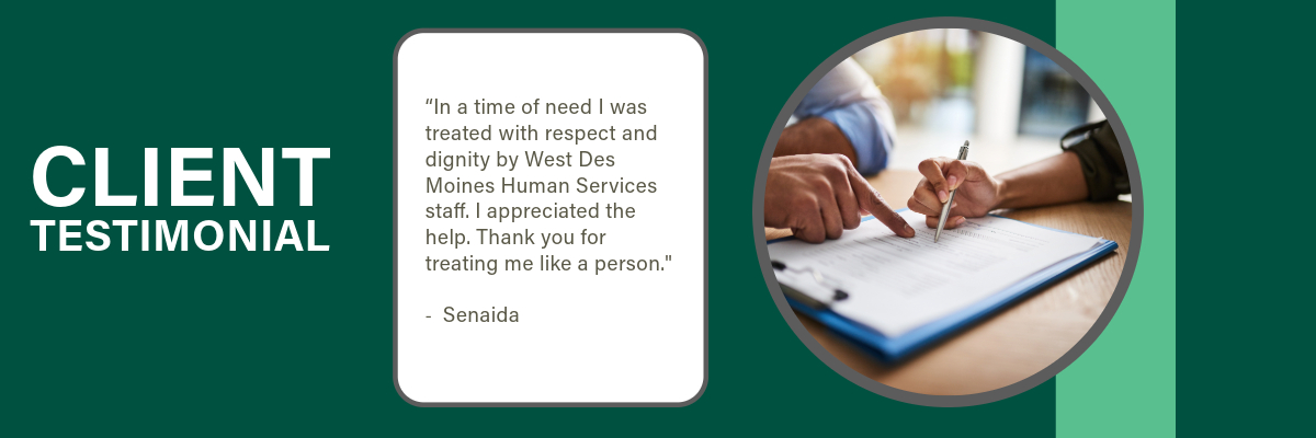 Client Testimonial with image of person filling out paperwork