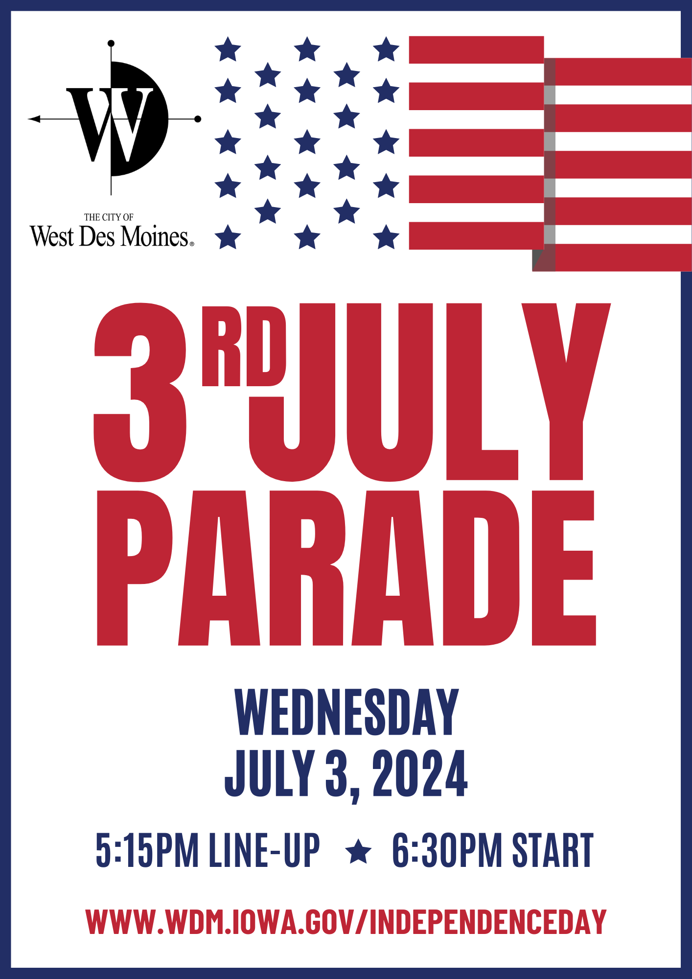 July 3rd Parade, Wednesday, July 3, 2024, 5:15pm line up; 6:30 parade start