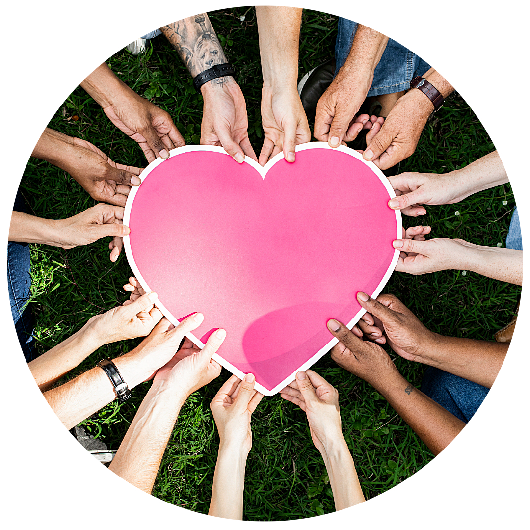 photo of several hands holding a heart shape